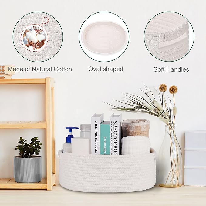 Small Woven Basket with Gift Bags and Ribbons, Empty Baby Gift Baskets for Kids Women Men, Shelf Storage, Small Cat Dog Pet Toy Boxes, 13”x 9”x 5.5”, White
