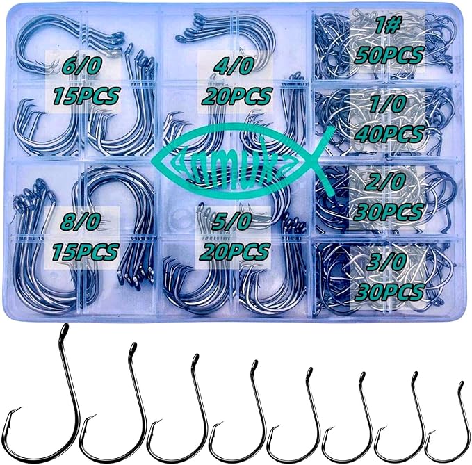 Circle Hooks Fishing Hooks 2X Strong 170PCS/Box|220PCS/Box Octopus Catfish Fish Bulk Fishing Hooks Set Saltwater Freshwater Gear Equipment#1 1/0 2/0 3/0 4/0 5/0 6/0 8/0 10/0