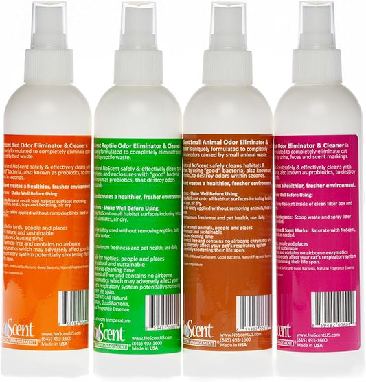 No Scent - Bird,Reptile, Small Animal,and Cat - Pet Odor Eliminator Spray, Safe for Pet Areas and Cages, Multi Pack, 4 Pack 8oz