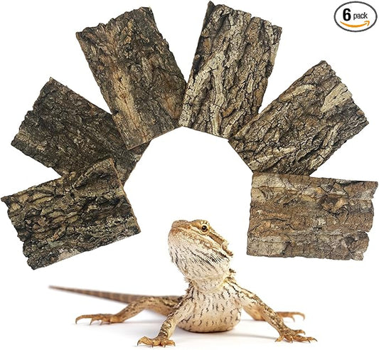 Natural Reptile Cork Bark Bedding Bearded Dragon Climbing Wall Mat 6PCS Cork Wood for Terrarium Background Decor Crested Gecko Tank Accessories for Lizard Snake Chameleon Tortoise Frog