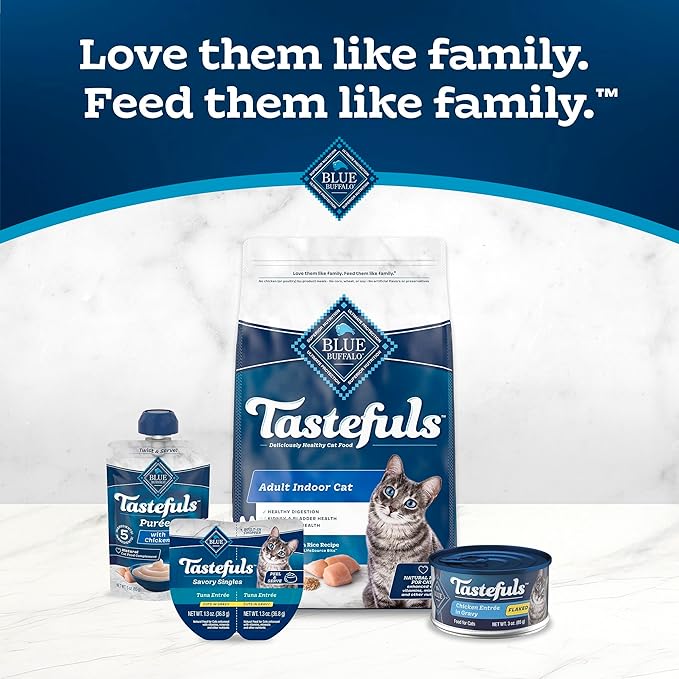 Blue Buffalo Tastefuls Wet Cat Food, Made with Natural Ingredients, Tuna and Chicken Flaked Entrées in Gravy, 3oz Cans, 4-Count Variety Pack Trial Size