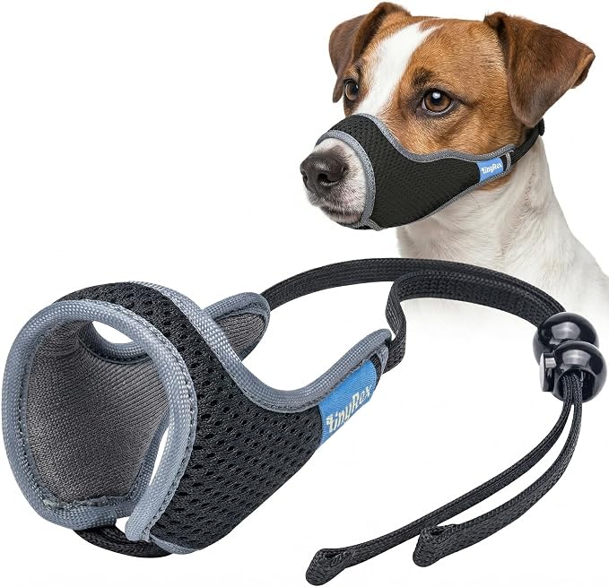 One-Pull Adjustable Dog Muzzle for Small Dogs, No Size Guessing, Soft Comfort Fit, Allows Panting & Drinking, Prevents Biting, Size 1 (Snout Length: 1.4–1.9")