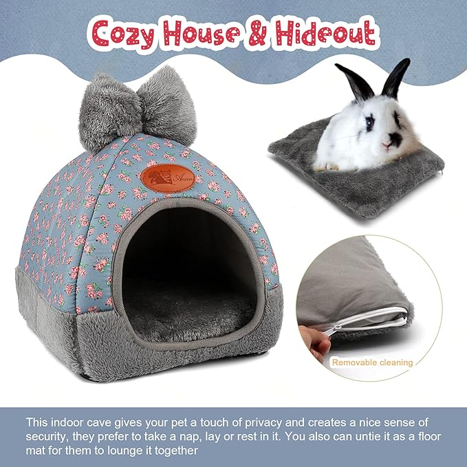 YUEPET Bunny Bed Warm Guinea Pig Cave Beds Cute Bowknot House Big Hideouts Cage Accessorie for Dwarf Rabbits Hamster Bunny Ferrets Rats Hedgehogs Chinchilla（Flower）