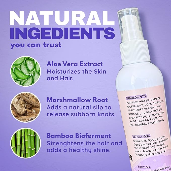 Dood Woof Dog Detangler Spray - Dematting Leave-in Conditioner for Doodles - Goldendoodle Labradoodle Poodle Puppy Grooming - 8 oz
