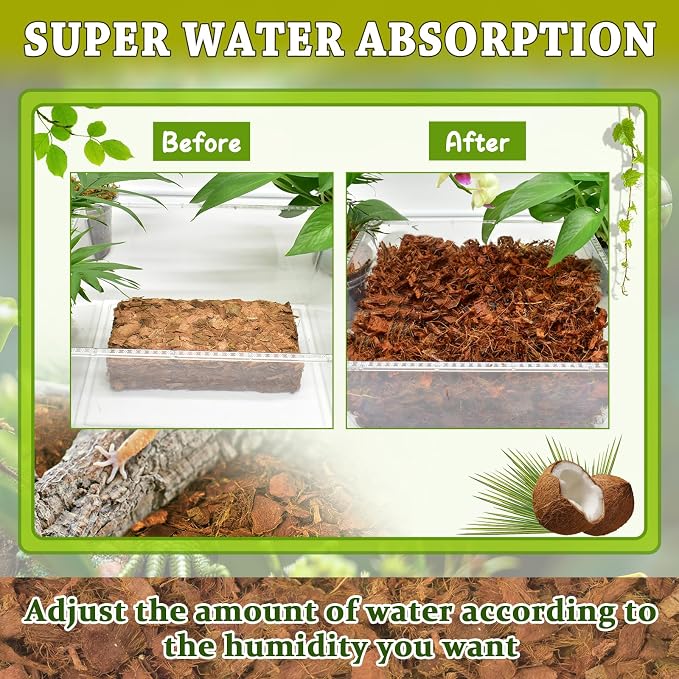 ZeeDix 6 Pack Coconut Husk for Reptiles, Organic Coconut Fiber Reptile Terrarium Substrate, Coco Husk Chips Reptile Bedding for Snakes, Tortoises, Ball Python, Geckos, Lizards, Hermit Crab, Tarantula