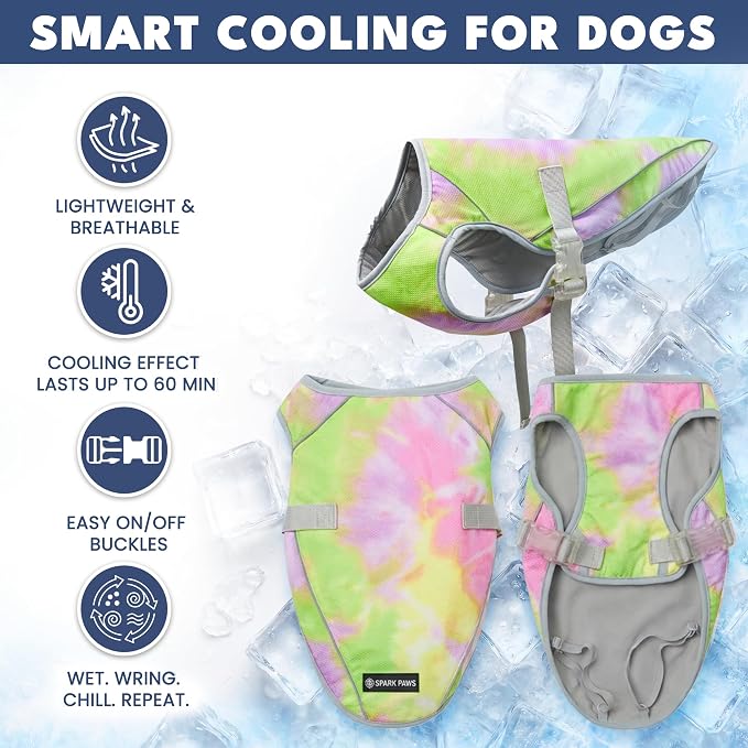 Spark Paws Dog Cooling Vest - SPF 50 UV Sun Protection - Summer Heat Relief Gear for Dogs, Lightweight, Evaporative Cooling - Dog Anxiety Relief Vest During Hot Days - Neon Purple - Size XL