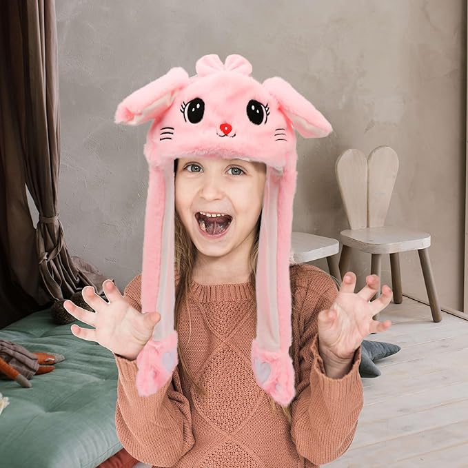 Bubblepompom Animal Hat with Ears Moving Jumping Pop Up Beating Hat Plush Holiday Cosplay Dress Up Funny Gift for Kids