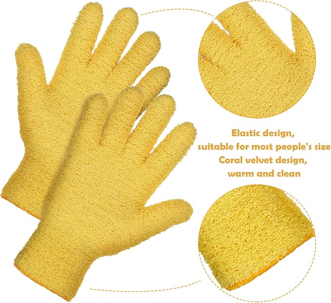 Patelai 2 Pairs Microfiber Gloves for plants Dusting Cleaning Glove Mittens House Cars Blinds Dusting(Yellow, Dark Blue,Large)
