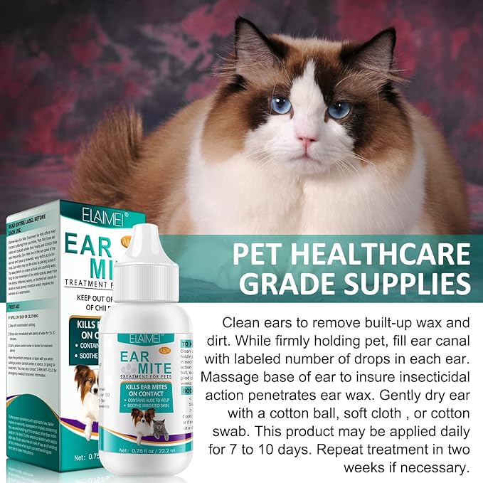 VOSIFSDIY Ear Mite Treatment for Dogs and Cats, Dog Ear Infection Treatment, Ear Mite Treatment for Dog Yeast Infection, 100% Natural Dogs Cats Ears Drops