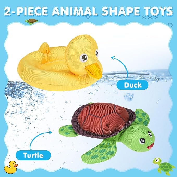SCENEREAL Dog Water Toy for Medium Small Dogs- 2 Pack Floating Dog Toys Squeaky Toys for Pool Fetch, Turtle & Duck Shape Durable Pet Chew Toy Summer Outdoor Interactive Play