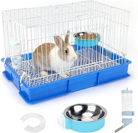 BWOGUE Small Rabbit Cage Indoor, Guinea Pig Cages with Water Bottle, Hangable Food Dish & Grid Mesh Floor, Bunny Enclosure for Hamster, Ferret, Rat, Chinchillas, Hedgehog and Small Animal