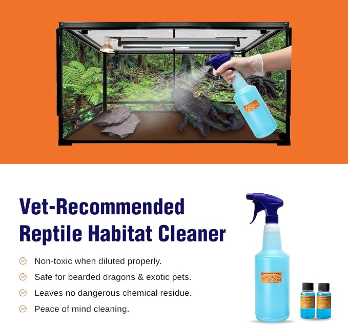 Chlorhexidine Solution 2% Spray Kit, Reptile Disinfectant Cleaning Solution, 32 oz Sprayer with Refills, Chlorhexidine Spray for Reptile Habitats