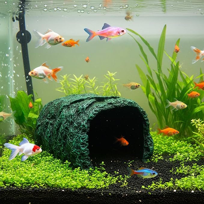 Cididu Reptile Hide Rock Cave, Resin Habitat Hidden for Terrarium and Aquarium Decor, Green Hideout Hide Cave Fit for Bearded Dragons, Lizards, Snakes, Geckos, Tortoises, Small Animals, Amphibians