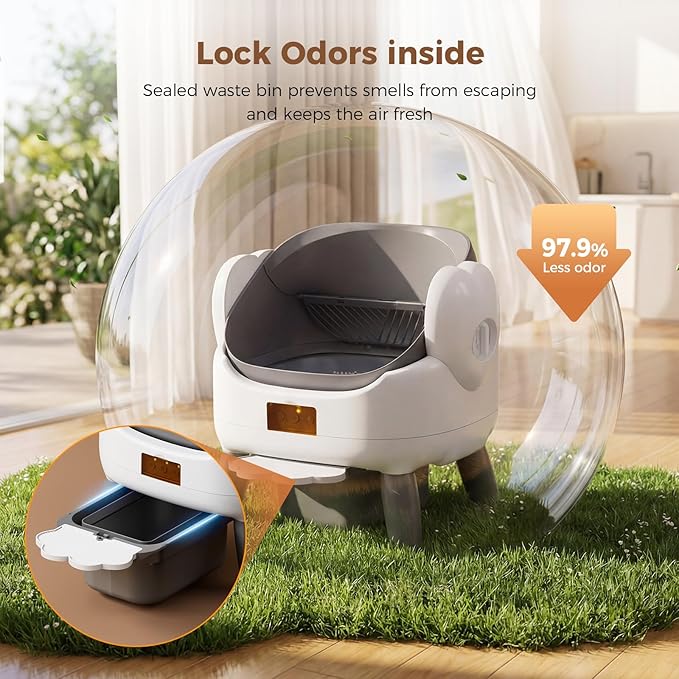 Automatic Litter Box Self Cleaning, Automatic Cat Litter Box for Multiple Cats with App Control, Open Top Self Cleaning Litter Box - Safety Protection, Easy Setup, Gray