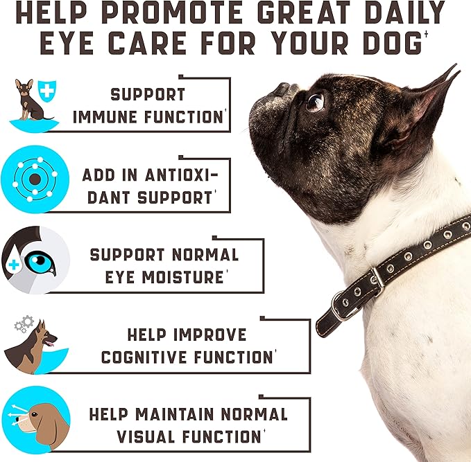 Eye Vitamins for Dog Eye Health & Tear Stains - Clear Vision Soft Chews for Dog Eye Care & Immune Support with Lutein, Lycopene, Vitamin C, Carrot, Fish Oil for All Breeds and Ages - 180ct