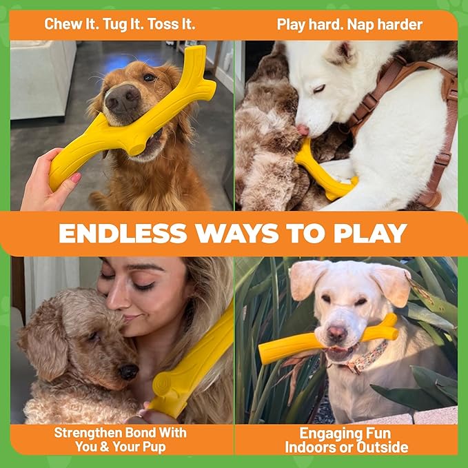 Yellow Chicken Flavored Rubber Dog Toy - 100% Natural Rubber Squeaky Toy for Medium & Large Breeds - Ideal for Fetch & Tug of War & Dental Ridges for Chewing - Non-Toxic & Safety Tested