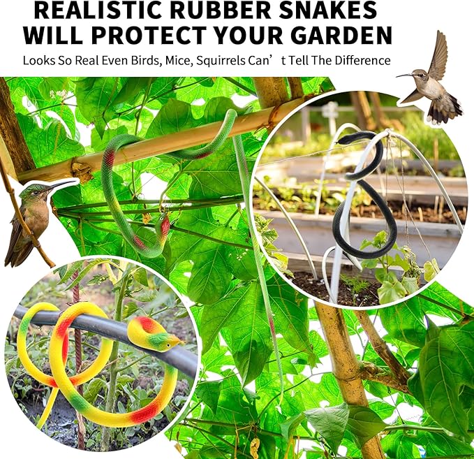 Blulu 3 Pieces Rubber Snakes Realistic Large Lifelike Fake Toys Plastic Garden Snake to Keep Birds Away Scare Squirrels Halloween Prank Props Scare Toy(Vivid Style)