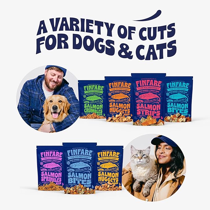 Finfare Freeze Dried Dog Food Toppers, Salmon Crumbles, Protein & Omega-3s, Grain Free Salmon Training Treats and Meal Toppers for Dogs, Crafted in USA, 9oz