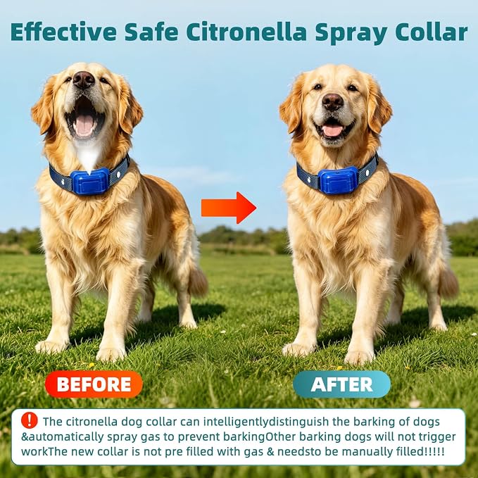 Citronella Bark Collar for Dogs, [No Spray Refill] Spray Dog Training Collar, Humane Citronella Dog Barking Collars, Safer Anti Barking Control Spray Collar for L/M/S Dogs Blue