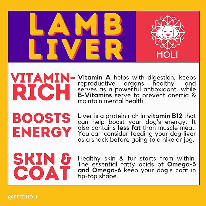 HOLI Lamb Liver Dog Food Topper – Freeze Dried Lamb Liver Dog Topper for Dry Food – Single Ingredient, Human-Grade Meal Topper for Picky Dogs – Grain Free & All Natural - 2oz