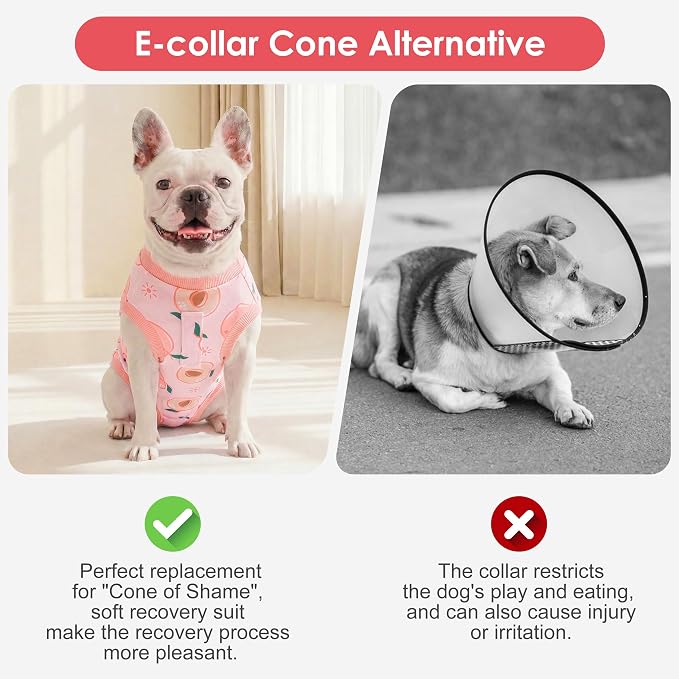 cyeollo Dog Surgery Recovery Suit, Soft Dog Onesie, E-Collar & Cone Alternative, Spay Neuter Suit for Male Female Dogs, Anti-Licking Wound Surgical Clothes, Body Suit for Small Medium Dogs, Peach L