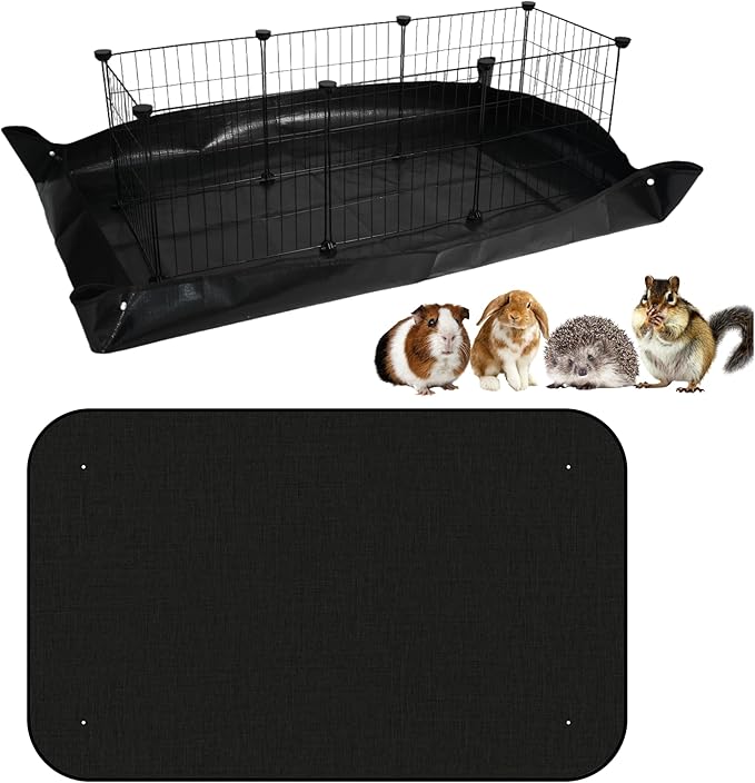 Waterproof Guinea Pig Cage Liner Mat 59x39 Inches - 100% PVC Waterproof Base for Rabbit Hutch C&C Cages Hamster Playpen, Snap Edges, Mess Containment, Extra Large Pet Floor Mat (Black)