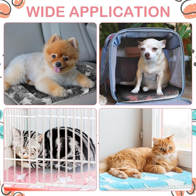 Haull 4 Pcs Waterproof Guinea Pig Bedding Guinea Pig Bed Plush Cage Liners Soft Rabbit Dog Crate Pad Cat Mat Reversible Cozy Animal Pee Pad Hamster Bunny Mat Accessory(Cute Star,13 x 18.5 Inch)