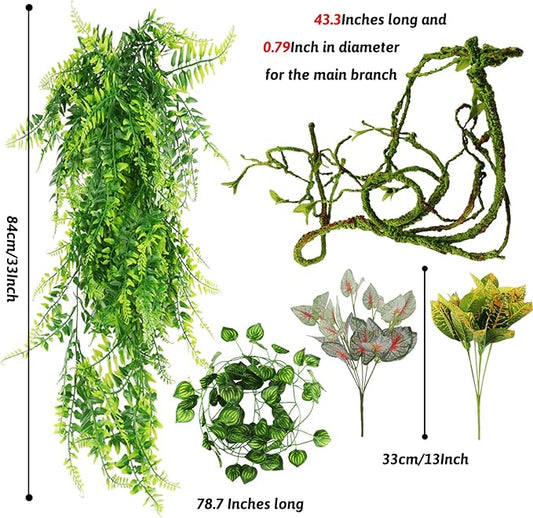 Reptile Plants, Terrarium Hanging Plant Vines Artificial Leaves Reptile Hide, Leopard Gecko Tank Accessories, Terrarium Decorations for Bearded Dragon Lizard Snake Geckos Chameleon