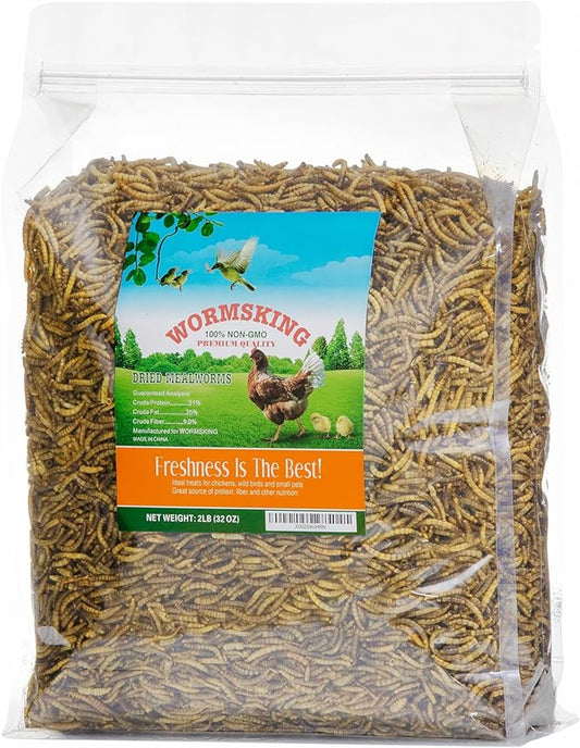 WORMSKING 2LB Dried Mealworms for Poultry, Wild Birds,Tasty Bird Food，Great Bird Watching Gift