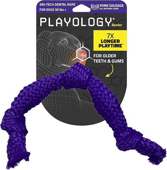 Playology Dog Toys | Dri-Tech Dental Rope Toy for Large Senior Dogs, Gentle on Teeth | Pork Sausage Scented Jumbo Toy | Dog Rope for Tug of War