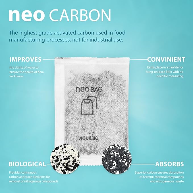 Aquario Neo Carbon - Aquarium Filter Media - Premium Activated Carbon, Improves Water Quality, Stabilizes pH Levels, Perfect for Aquatic Habitats - 8-Count Bags