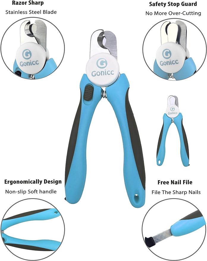 gonicc Dog & Cat Pets Nail Clippers and Trimmers - with Safety Guard to Avoid Overcutting, Free Nail File, Razor Sharp Blade - Professional Grooming Tool for Pets (for Medium to Small Dogs)