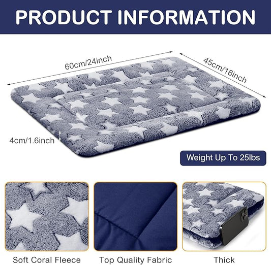 VitalCozy 4 Pcs Dog Crate Pads, Ultra Soft Warm Washable Anti-Slip Kennel Bed Mat for Pets, Reversible, Replaceable, Cozy Cage Liner for Small Medium Large Dogs and Cats(18 x 24 x 1.6 Inch,Blue)