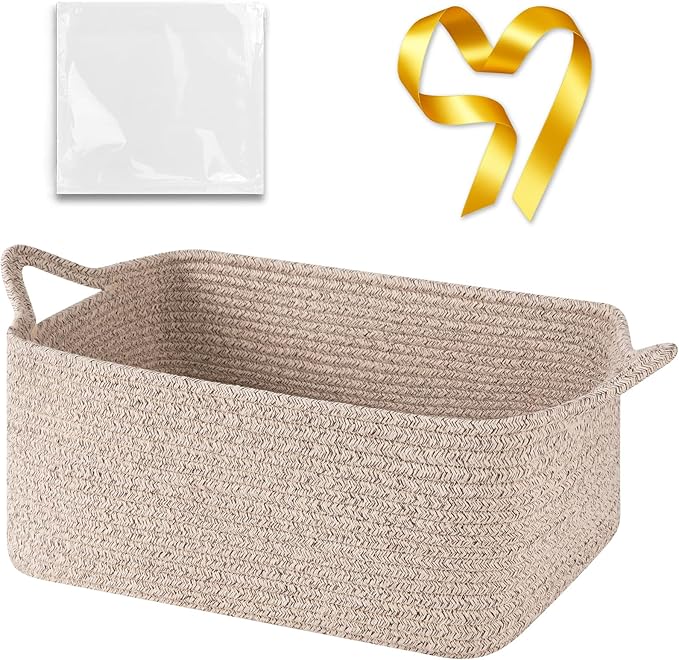 OIASKET Large Empty Gift Baskets for Baby Shower, 16.5" L x 12.6" W x 7" H Cute Woven Storage Basket with Gift Bags and Ribbons, Small Rope Toy Basket with Handles, Cat Dog Pet Toy Organizer - Brown
