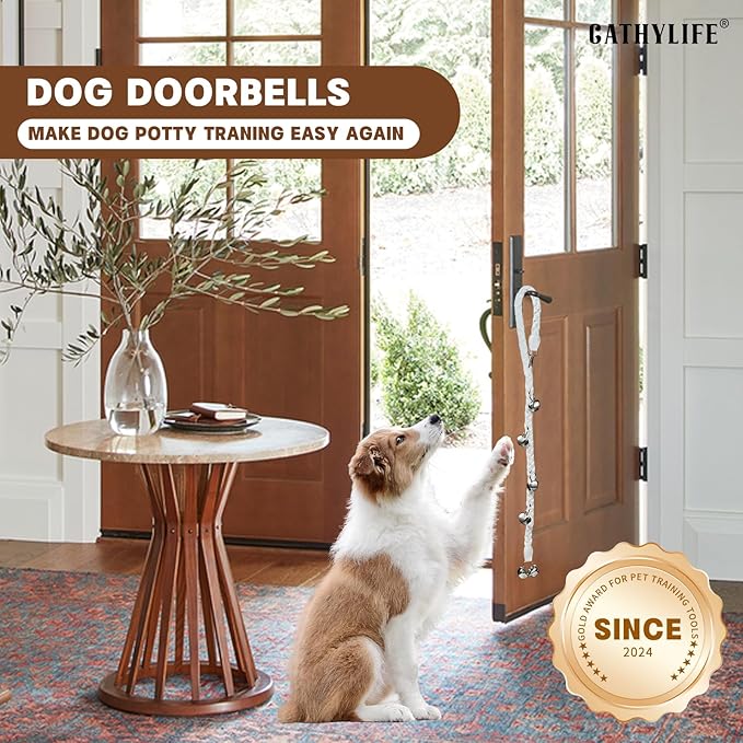 Dog Bells to Go Outside & Puppy Potty Training. Adjustable Dog Door Bell Ring to Go Potty. Handmade with Premium PU Leather. Twisted Style. (White)