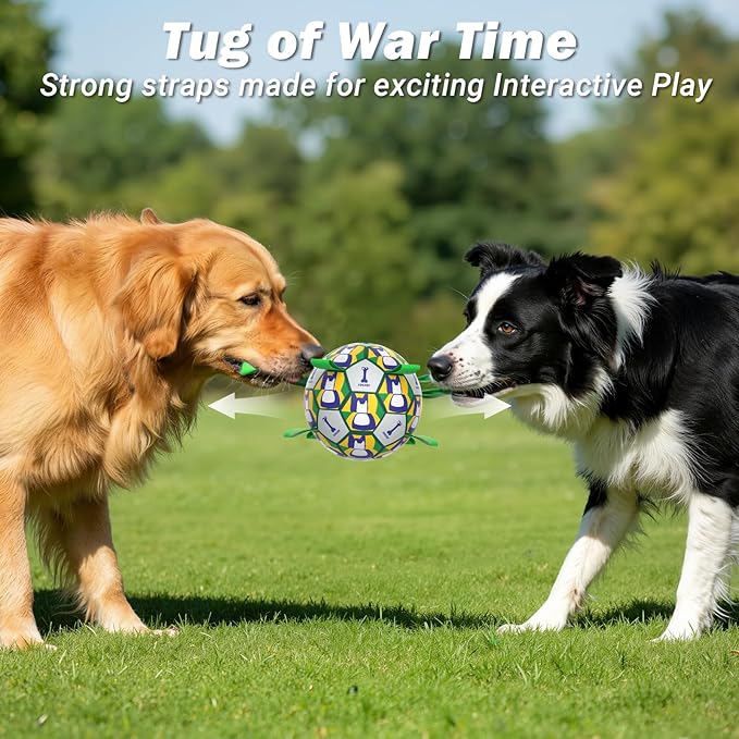 Dog Toy Balls, Dog Soccer Ball with Straps, Interactive World Cup Soccer Ball for Medium Dogs, Water Fetch Toys, Tug-of-War, Herding Ball Toys Outdoor, Dog Birthday Toy, Green (6 Inch)