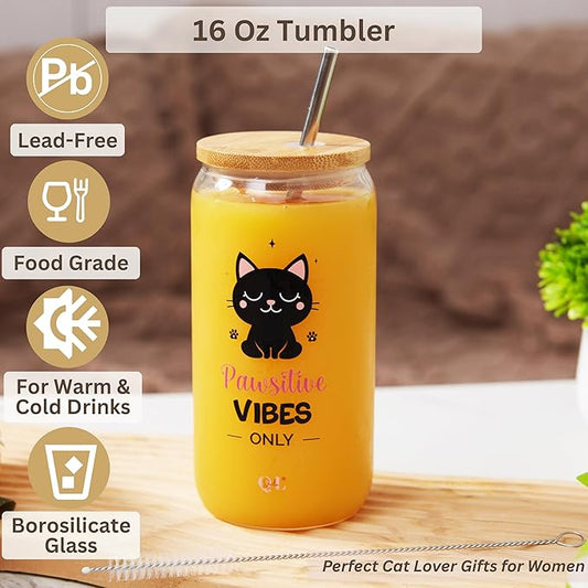 Fun Cat Mom Mothers Day Gifts Box, Cat Lover Gifts for Women, Premium Cats Themed Gifts Set for Women with Borosilicate Glass Cup Crochet Doll & Socks, Crazy Cats Lady Gift Basket for Birthday