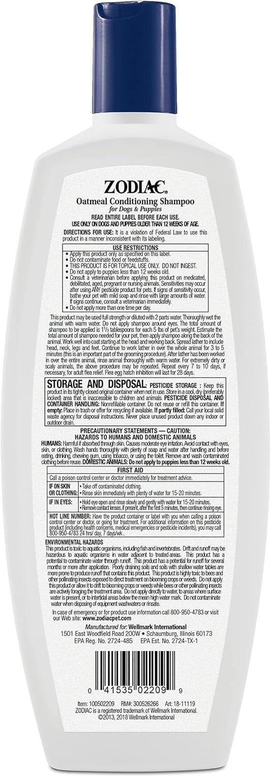 Zodiac Oatmeal Conditioning Shampoo for Dogs & Puppies 18 ounces, Small