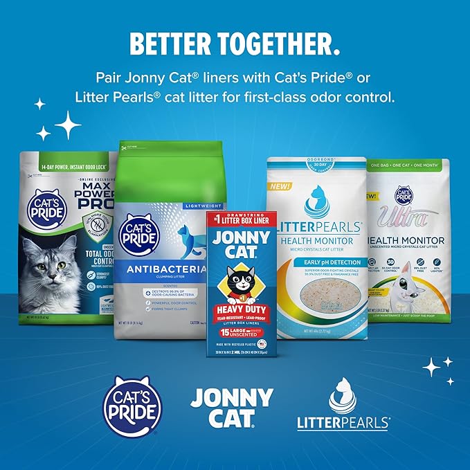 Jonny Cat Litter Box Liners: Heavy Duty - Tear & Leak Resistant - Drawstring Close - Jumbo, 5 Count