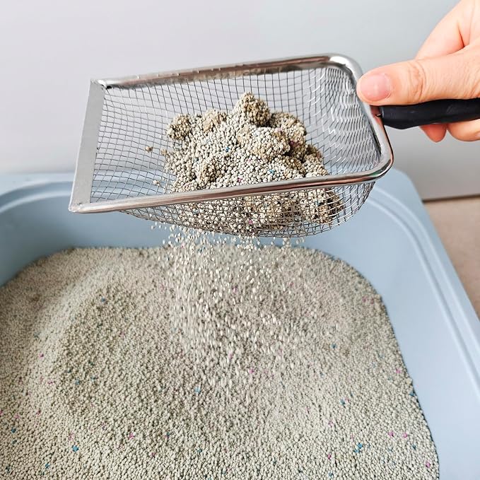 2Pcs Metal Litter Scooper Stainless Steel Metal Cat Litter Poop Scoop with 2.0mm & 3.8mm Mesh,Litter Cleaner Sifter for Cat,Dog,Kitty,Rabbit,Hamster, Reptile