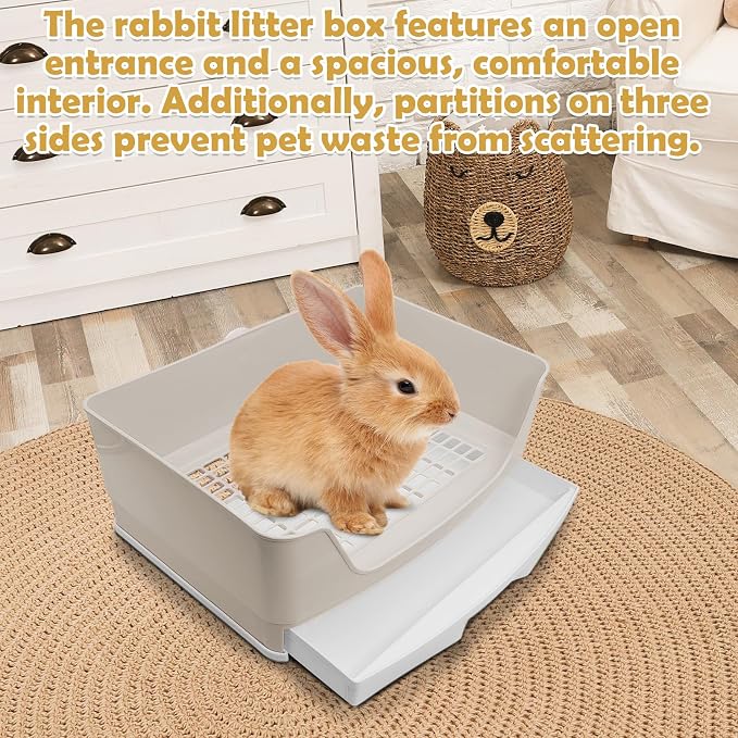 kathson 2PCS Large Rabbit Litter Box Trainer, Potty Corner Toilet with Drawer Bigger Pet Pan for Adult Hamster, Guinea Pig, Ferret, Galesaur, Bunny and Other Animals (Brown)