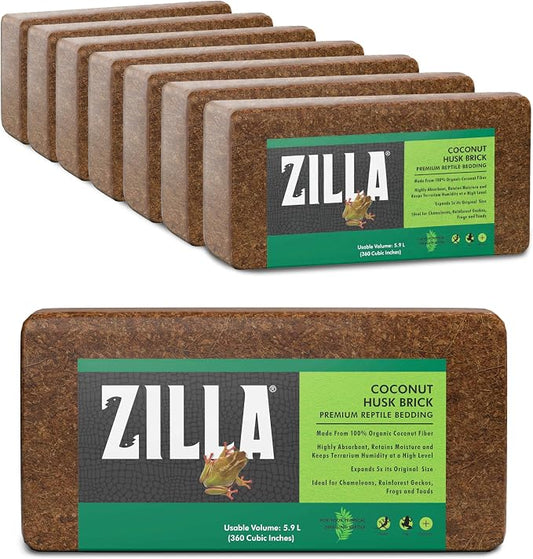 Zilla Coconut Husk Brick 8 Count, Organic Bedding for Reptiles, Made with 100% Coconut Fiber, Ideal for Tropical Habitats and Egg Incubation