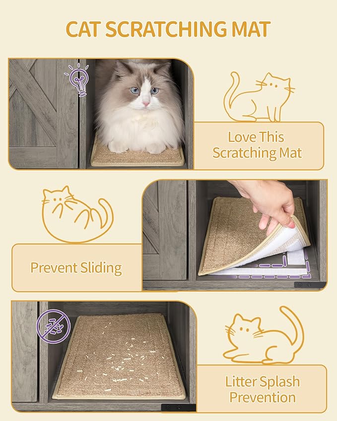 Hzuaneri Cat Litter Box Enclosure, Hidden Litter Box Cabinet Furniture with Bell, Indoor Cats House, Farmhouse Style, 39.4 x 21.7X 24.8 Inches, for Hallway, Bedroom, Greige CB85205X