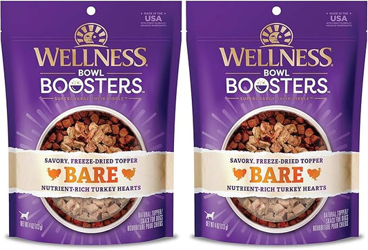 Wellness Bowl Boosters Bare,Dog Food Topper for Small,Medium,& Large Breeds,Grain Free,Natural,Freeze Dried,Turkey,4 Ounce Bag,(Pack of 2)