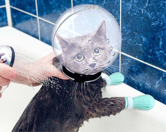 Cat Muzzle for Grooming Cat Adjustable Hood with Paw Covers, Kitten Breathable Anti Bite Muzzles Anti Scratch Boots Silicone Pussy Shoes Boots Kitten Paw Protector for Pet Bathing Shaving(Extra Large)