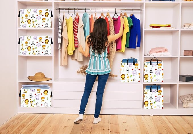 Kid Clothes Storage Basket Gift Shelf Basket Toy Storage Bin, Nursery Basket Organizer Box for With Handles for Room Deco (Leaf Animal)