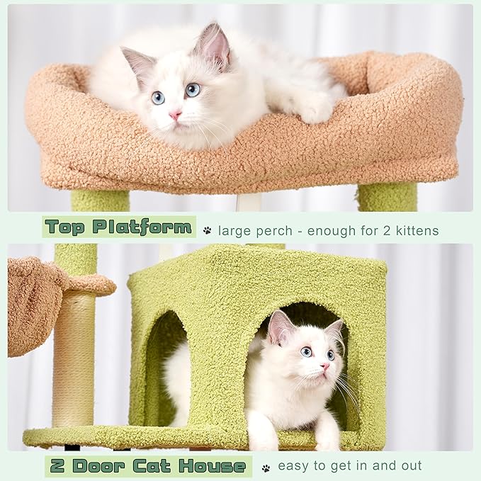 Gitelsnour Cat Tree, Cat Tower for Indoor Cats, 43.3 inch Cactus Cat Tree Tower with Sturdy Steel Tube, Hammock, Cat Condo for Small Cats and Kittens, Scratching Post, GCT004SGY