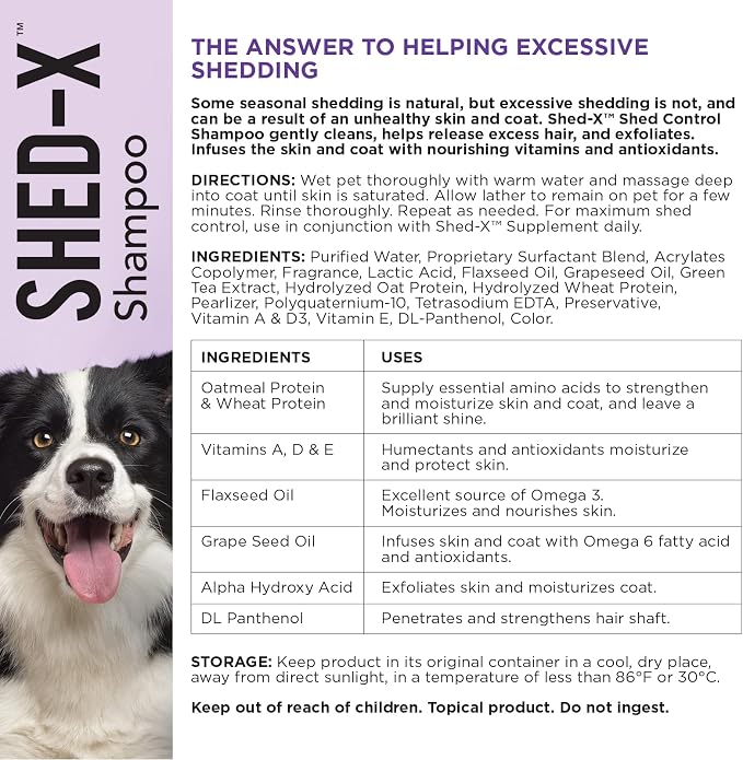 Shed-X Shed Control Shampoo for Dogs, 16 oz – Reduce Shedding – Shampoo Infuses Skin and Coat with Vitamins and Antioxidants to Clean, Release Excess Hair, and Exfoliate
