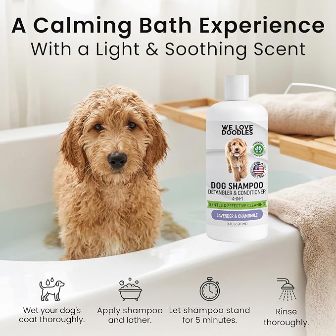 We Love Doodles Dog Detangler Spray - Leave-in Conditioner for Dogs - Dog Detangling Spray - Dematting Spray for Dogs - Tangle Remover - Made in The USA (Detangler & Shampoo (Lavender))