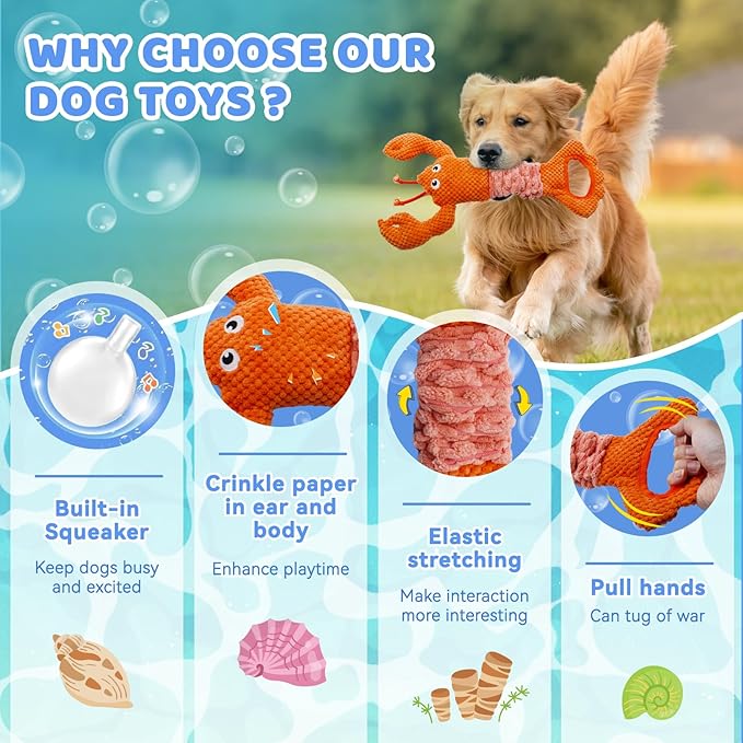 YZHDUXIU Tug of War Dog Toy, Squeaky Dog Toys Interactive Lobster Puppy Toys with Crinkle Paper to Keep Them Busy